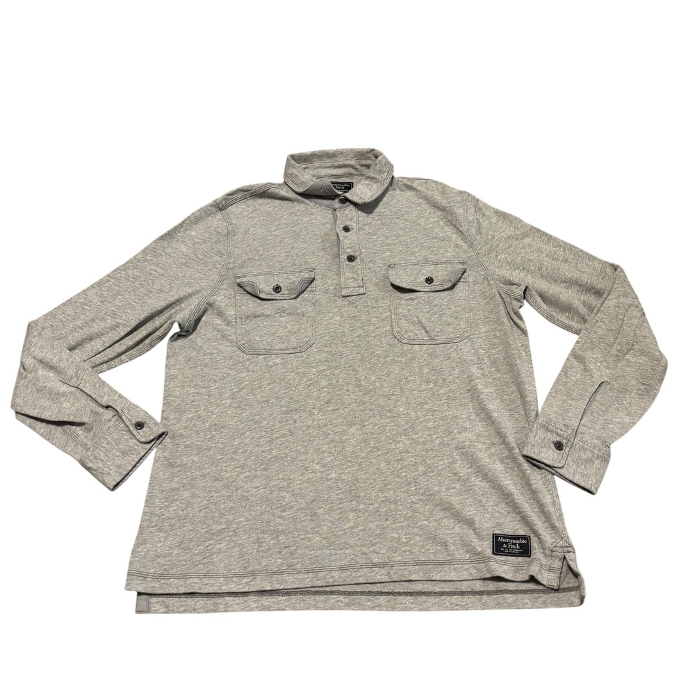 Abercrombie‎ & Fitch Mens Long Sleeve Polo Shirt Heather Grey Cotton Large L